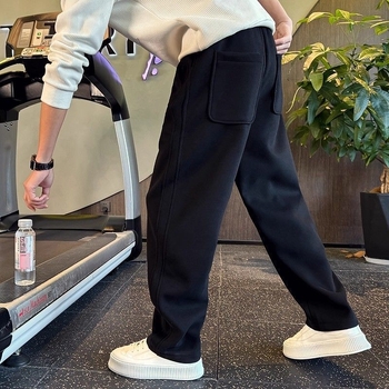 Pánske voľnočasové nohavice s rovným strihom, fleecovou podšívkou, hrubý zimný materiál, bambusové vlákno, vysoký pás