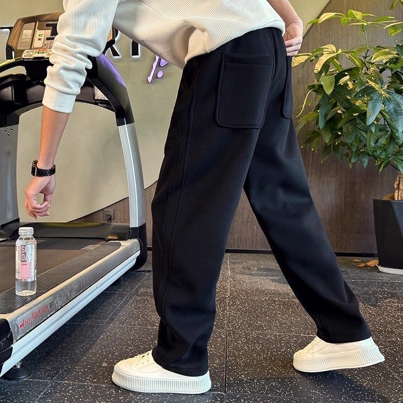 Pánske voľnočasové nohavice s rovným strihom, fleecovou podšívkou, hrubý zimný materiál, bambusové vlákno, vysoký pás