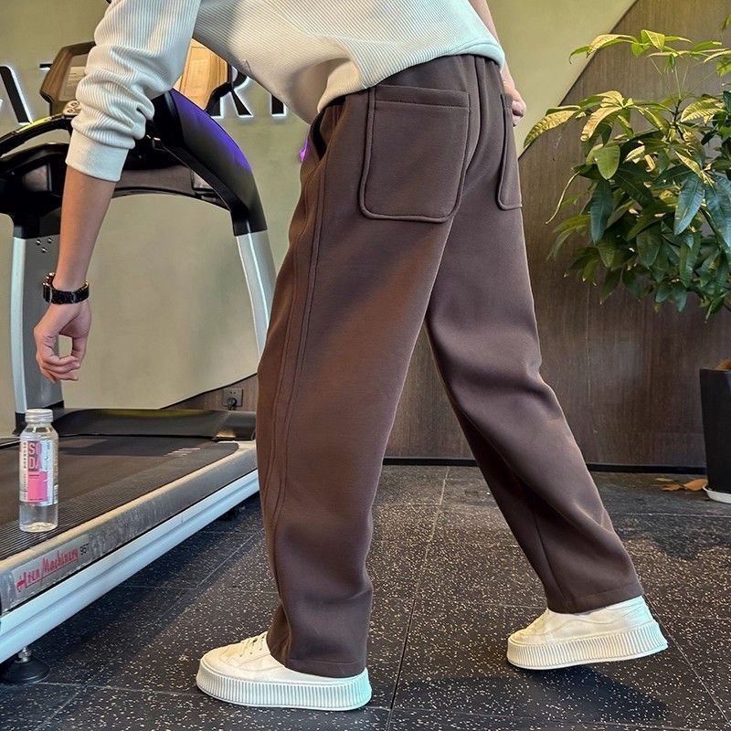 Pánske voľnočasové nohavice s rovným strihom, fleecovou podšívkou, hrubý zimný materiál, bambusové vlákno, vysoký pás