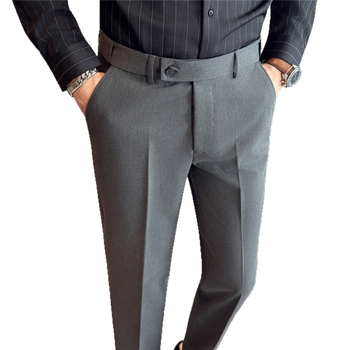 Pánske voľnočasové nohavice na jeseň/zimu s skrytým elastickým pásom, rovný strih, zips, materiál bez pokrčenia