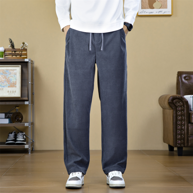 Muške hlače za poslovni casual stil, ravni kroj, srednji pojas, vezanje špagom, poliester