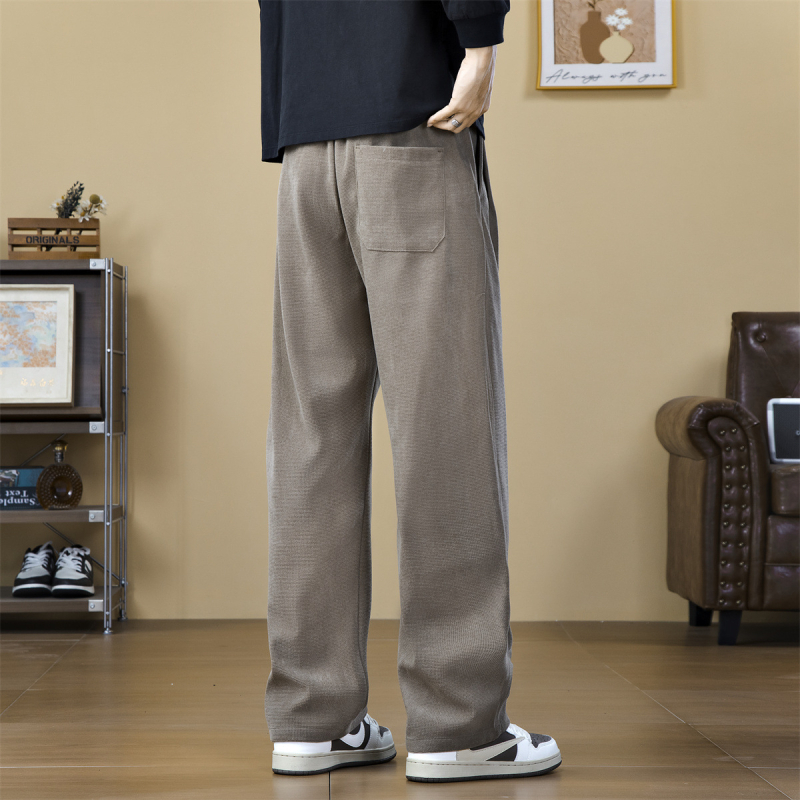 Muške hlače za poslovni casual stil, ravni kroj, srednji pojas, vezanje špagom, poliester