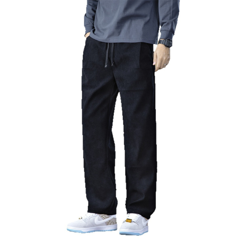 Muške hlače za poslovni casual stil, ravni kroj, srednji pojas, vezanje špagom, poliester