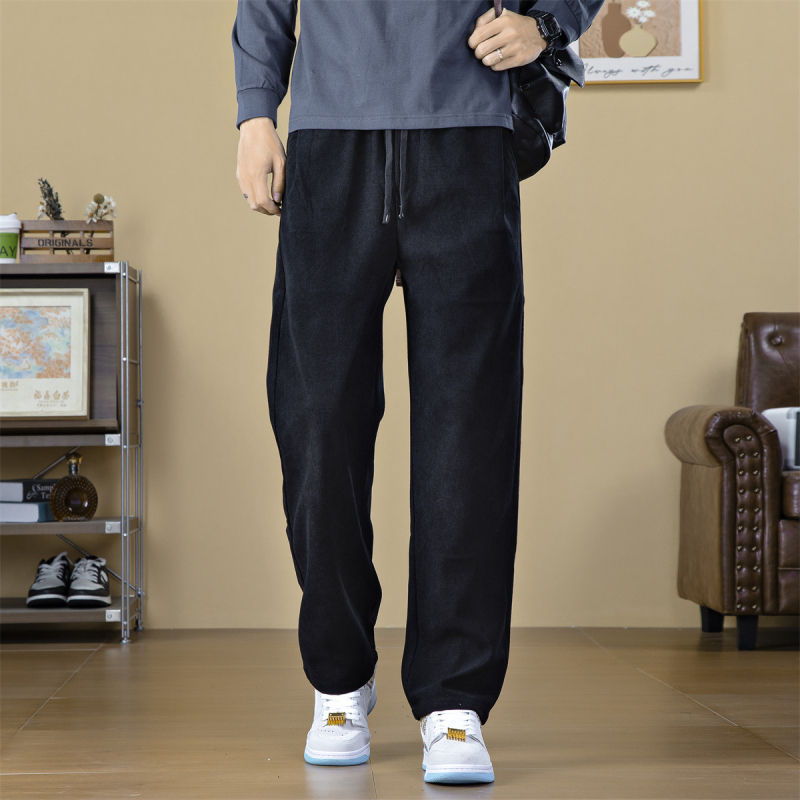 Muške hlače za poslovni casual stil, ravni kroj, srednji pojas, vezanje špagom, poliester