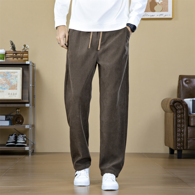 Muške hlače za poslovni casual stil, ravni kroj, srednji pojas, vezanje špagom, poliester