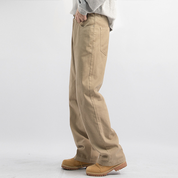 Japonské retro voľné dlhé nohavice, stredná výška pásu, bavlno-zmesový materiál