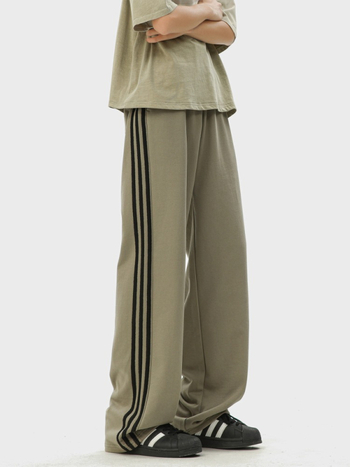 Ανδρικά παντελόνια σπορ με τρεις ρίγες, χαλαρή γραμμή, μακριά, βαμβάκι, κορδόνι στη ζώνη