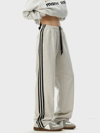 Ανδρικά παντελόνια σπορ με τρεις ρίγες, χαλαρή γραμμή, μακριά, βαμβάκι, κορδόνι στη ζώνη