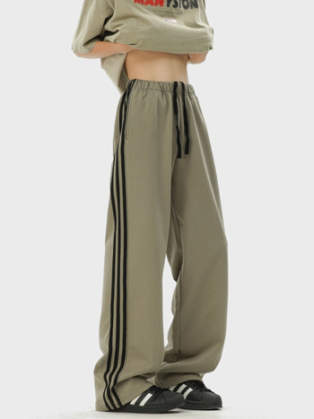 Ανδρικά παντελόνια σπορ με τρεις ρίγες, χαλαρή γραμμή, μακριά, βαμβάκι, κορδόνι στη ζώνη