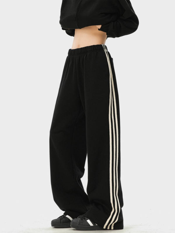 Ανδρικά παντελόνια σπορ με τρεις ρίγες, χαλαρή γραμμή, μακριά, βαμβάκι, κορδόνι στη ζώνη