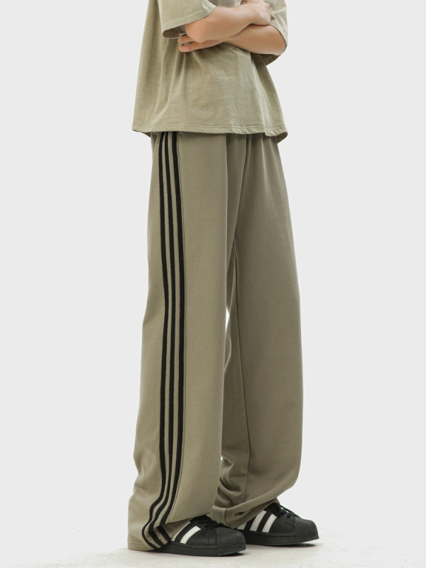 Ανδρικά παντελόνια σπορ με τρεις ρίγες, χαλαρή γραμμή, μακριά, βαμβάκι, κορδόνι στη ζώνη