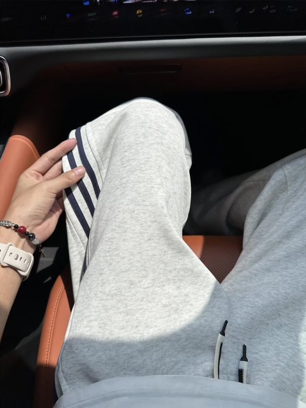 Ανδρικά παντελόνια σπορ με τρεις ρίγες, χαλαρή γραμμή, μακριά, βαμβάκι, κορδόνι στη ζώνη