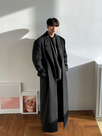 ASCLO pánsky kabát v kórejskom štýle, voľný strih, jednoradové zapínanie, sakové golier, jednofarebný vzor