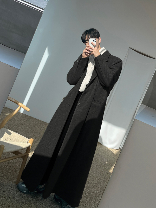 ASCLO pánsky kabát v kórejskom štýle, voľný strih, jednoradové zapínanie, sakové golier, jednofarebný vzor