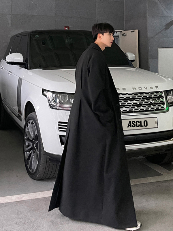 ASCLO pánsky kabát v kórejskom štýle, voľný strih, jednoradové zapínanie, sakové golier, jednofarebný vzor