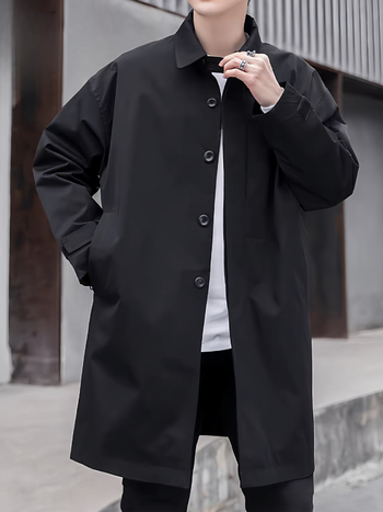 Pánsky kabát strednej dĺžky v mestskom štýle, ľahký, jeseň, stojací golier, zapínanie na jeden rad, úzky strih, modalová látka s králičou srsťou, podšívka z polyesteru
