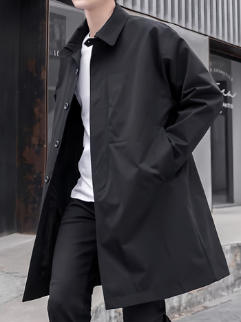 Pánsky kabát strednej dĺžky v mestskom štýle, ľahký, jeseň, stojací golier, zapínanie na jeden rad, úzky strih, modalová látka s králičou srsťou, podšívka z polyesteru