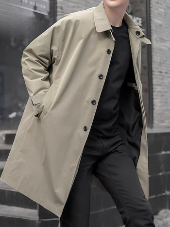 Pánsky kabát strednej dĺžky v mestskom štýle, ľahký, jeseň, stojací golier, zapínanie na jeden rad, úzky strih, modalová látka s králičou srsťou, podšívka z polyesteru