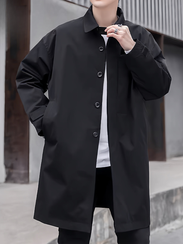 Pánsky kabát strednej dĺžky v mestskom štýle, ľahký, jeseň, stojací golier, zapínanie na jeden rad, úzky strih, modalová látka s králičou srsťou, podšívka z polyesteru