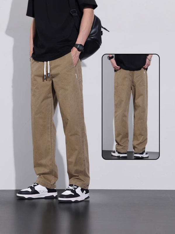 Pánske voľnočasové rovné nohavice, stredný pás, polyesterová tkanina, jar–jeseň