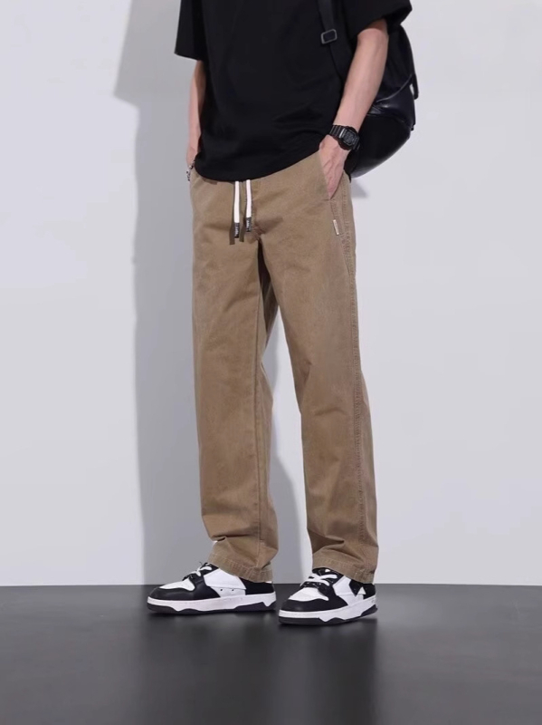 Pánske voľnočasové rovné nohavice, stredný pás, polyesterová tkanina, jar–jeseň