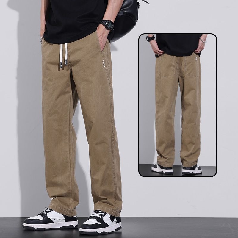 Pánske voľnočasové rovné nohavice, stredný pás, polyesterová tkanina, jar–jeseň