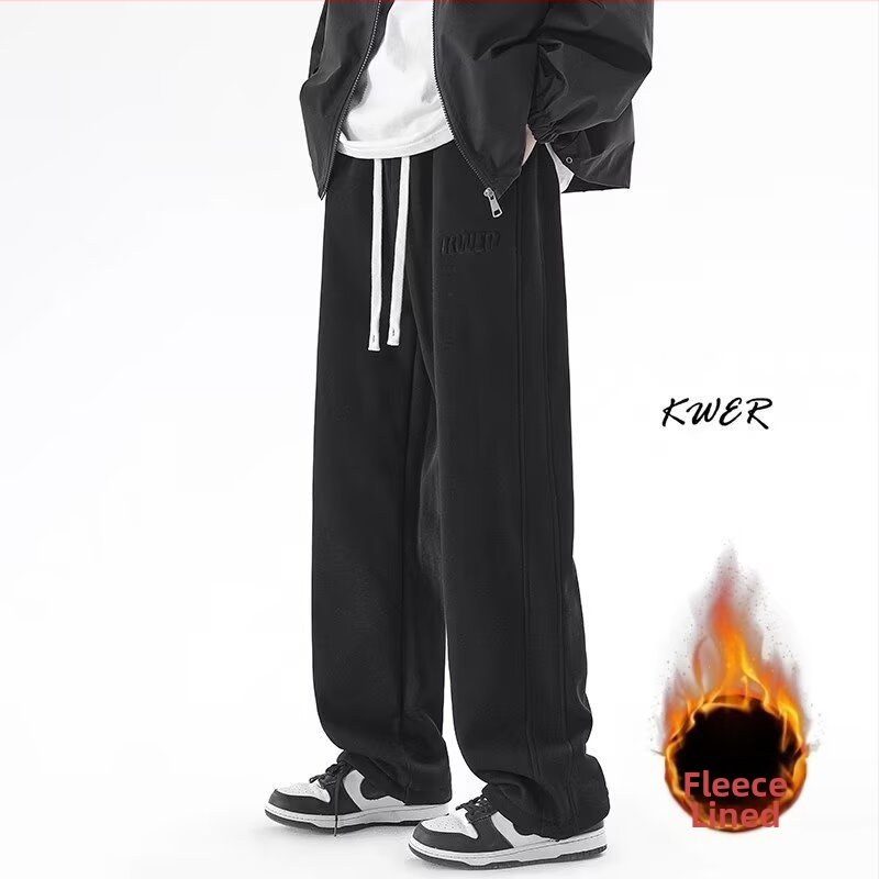 Pánske nohavice s rovnou nohavicou, flís vo vnútri, bavlnená zmes, stredne vysoký pás, šnúrka v páse, zimné