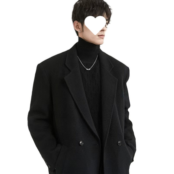 Kabát s dvojitým zapínaním, stojatý golier, vlnená látka, voľný strih