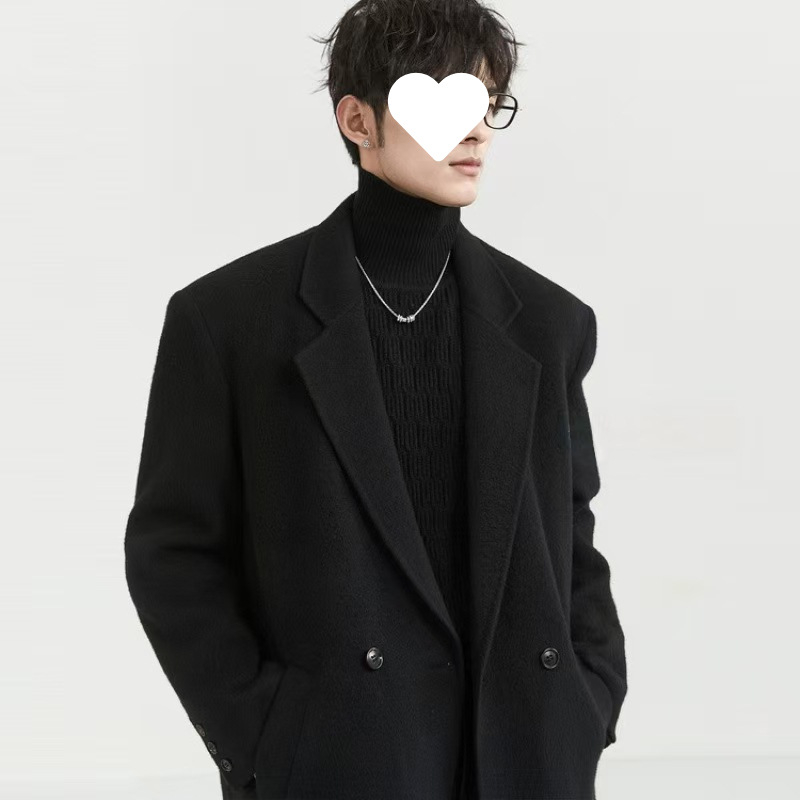 Kabát s dvojitým zapínaním, stojatý golier, vlnená látka, voľný strih