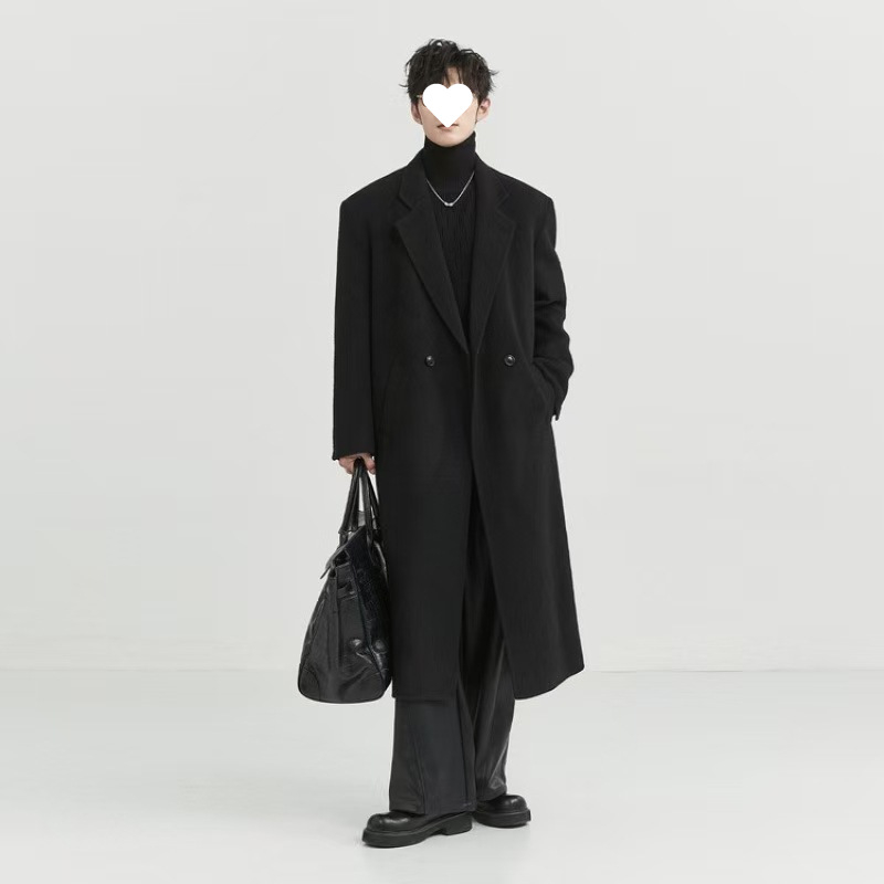 Kabát s dvojitým zapínaním, stojatý golier, vlnená látka, voľný strih