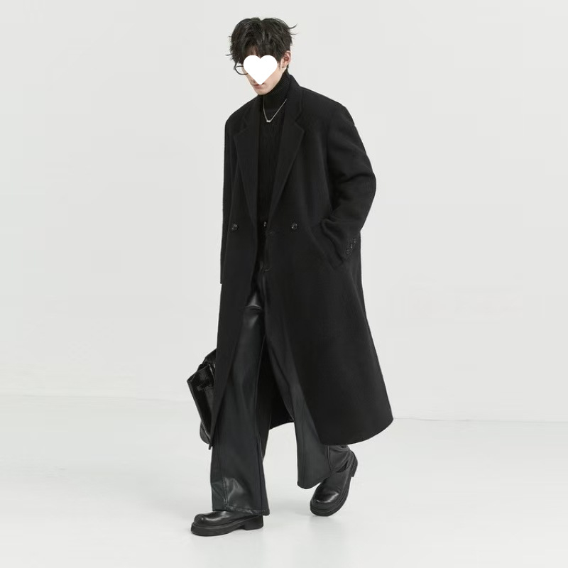 Kabát s dvojitým zapínaním, stojatý golier, vlnená látka, voľný strih