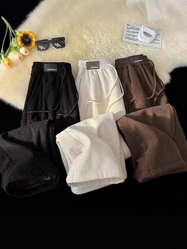 Muške hlače za slobodno vrijeme s flis podstavom, ravni kroj, srednji pojas, zimsko razdoblje, tkanina European Cotton Fleece