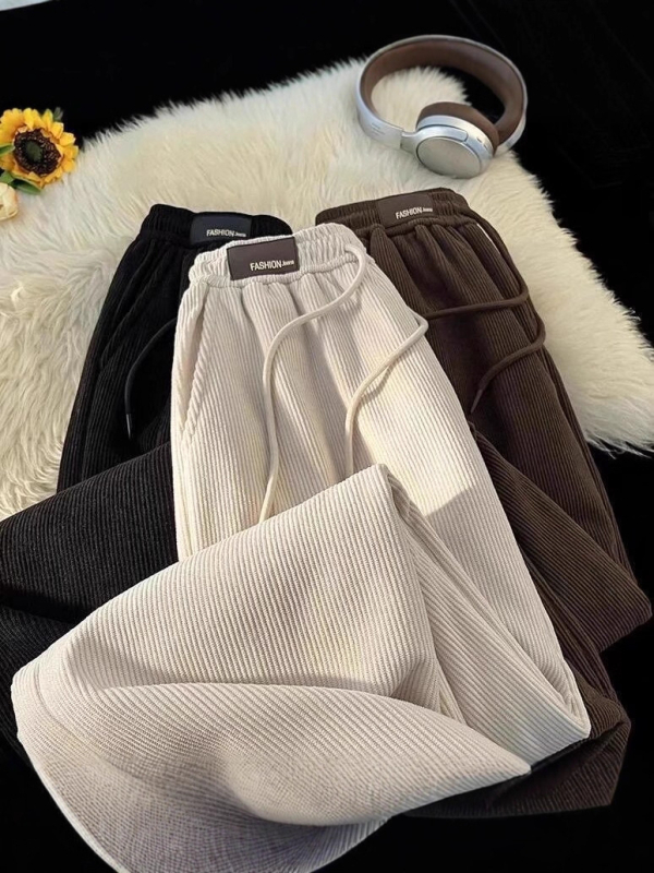 Muške hlače za slobodno vrijeme s flis podstavom, ravni kroj, srednji pojas, zimsko razdoblje, tkanina European Cotton Fleece