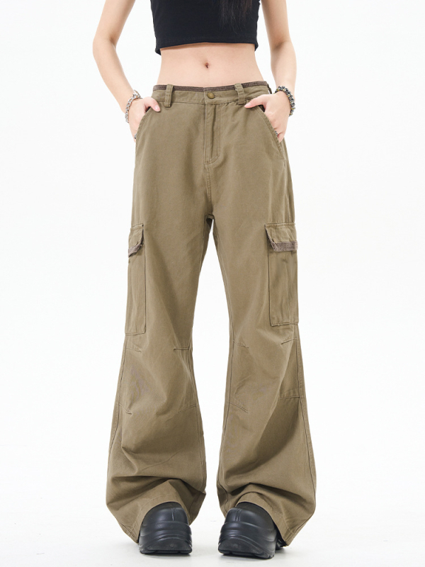 Pantaloni casual din bumbac, croială dreaptă, talie medie, cu multe buzunare, respirabili