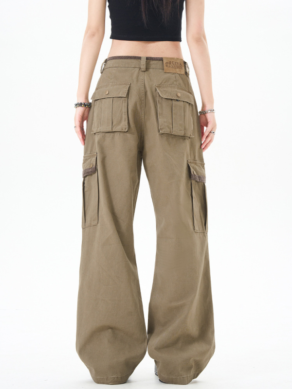 Pantaloni casual din bumbac, croială dreaptă, talie medie, cu multe buzunare, respirabili