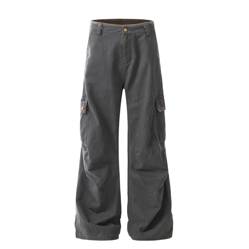 Pantaloni casual din bumbac, croială dreaptă, talie medie, cu multe buzunare, respirabili
