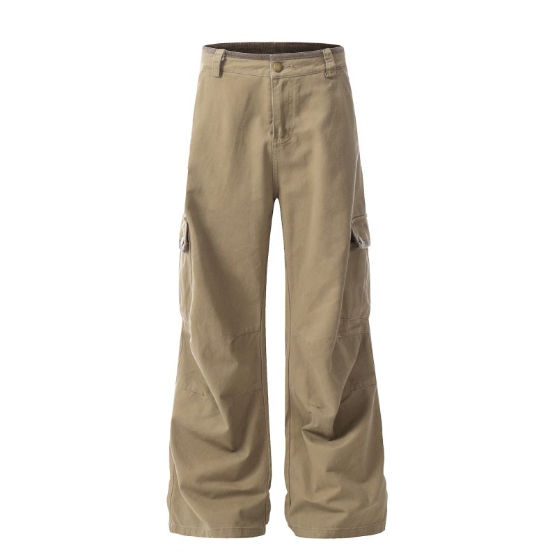 Pantaloni casual din bumbac, croială dreaptă, talie medie, cu multe buzunare, respirabili