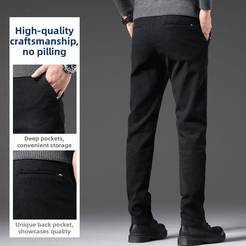 Muške casual hlače — ravne nogavice, visok pojas, zip, rastezljiva tkanina