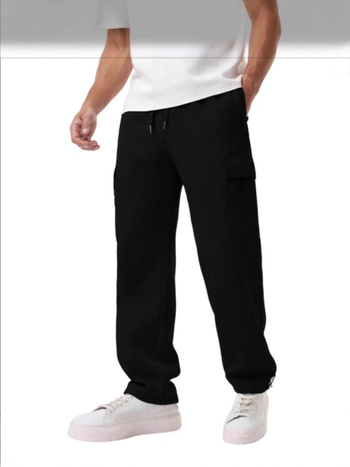 Ανδρικά παντελόνια εργασίας σε καθημερινό στυλ, ίσια γραμμή, φλίς εσωτερική επένδυση, ύφασμα από βαμβακο-μίγμα με 95% πολυεστέρα, πολλά τσεπ, κλείσιμο με κορδόνι