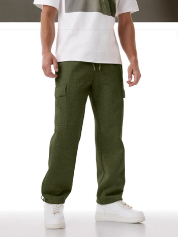 Ανδρικά παντελόνια εργασίας σε καθημερινό στυλ, ίσια γραμμή, φλίς εσωτερική επένδυση, ύφασμα από βαμβακο-μίγμα με 95% πολυεστέρα, πολλά τσεπ, κλείσιμο με κορδόνι