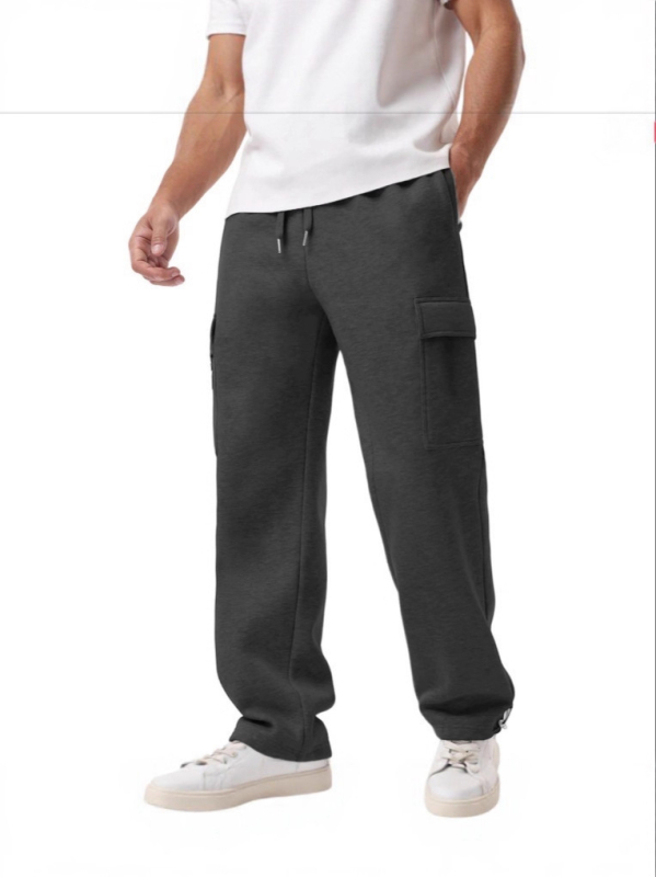 Ανδρικά παντελόνια εργασίας σε καθημερινό στυλ, ίσια γραμμή, φλίς εσωτερική επένδυση, ύφασμα από βαμβακο-μίγμα με 95% πολυεστέρα, πολλά τσεπ, κλείσιμο με κορδόνι