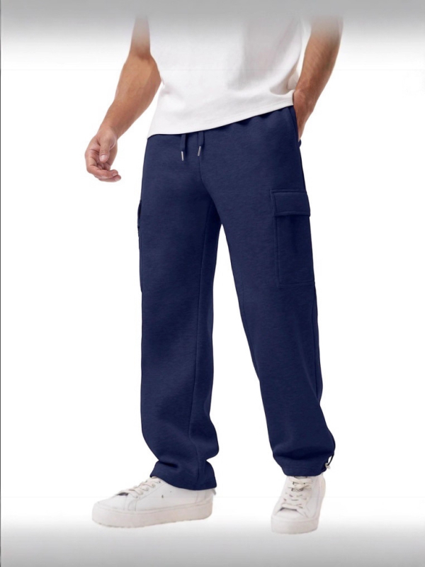 Ανδρικά παντελόνια εργασίας σε καθημερινό στυλ, ίσια γραμμή, φλίς εσωτερική επένδυση, ύφασμα από βαμβακο-μίγμα με 95% πολυεστέρα, πολλά τσεπ, κλείσιμο με κορδόνι