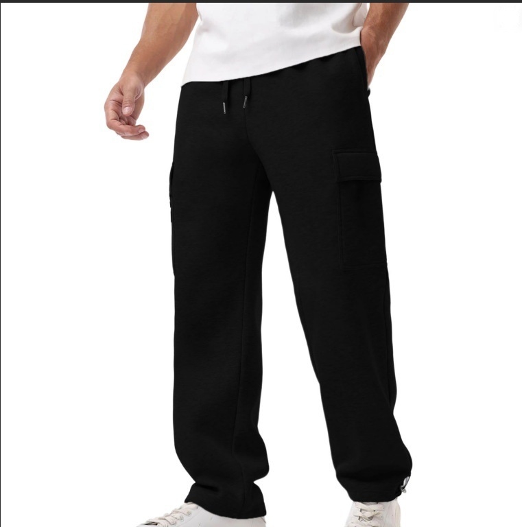 Ανδρικά παντελόνια εργασίας σε καθημερινό στυλ, ίσια γραμμή, φλίς εσωτερική επένδυση, ύφασμα από βαμβακο-μίγμα με 95% πολυεστέρα, πολλά τσεπ, κλείσιμο με κορδόνι