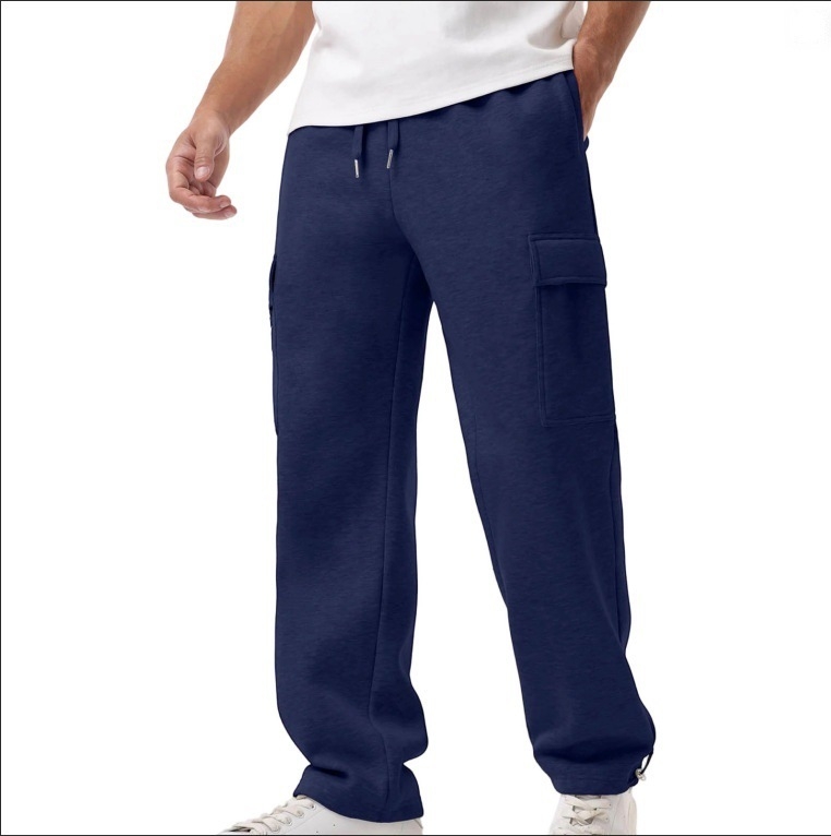 Ανδρικά παντελόνια εργασίας σε καθημερινό στυλ, ίσια γραμμή, φλίς εσωτερική επένδυση, ύφασμα από βαμβακο-μίγμα με 95% πολυεστέρα, πολλά τσεπ, κλείσιμο με κορδόνι