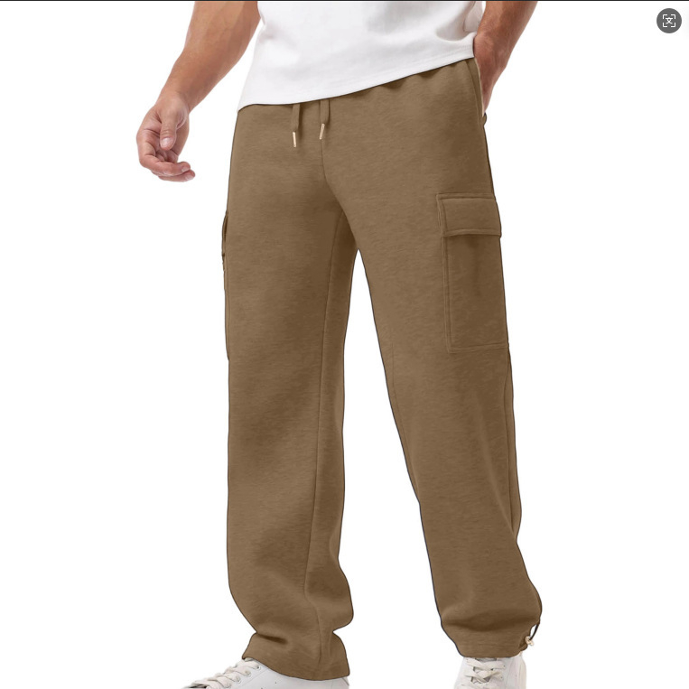 Ανδρικά παντελόνια εργασίας σε καθημερινό στυλ, ίσια γραμμή, φλίς εσωτερική επένδυση, ύφασμα από βαμβακο-μίγμα με 95% πολυεστέρα, πολλά τσεπ, κλείσιμο με κορδόνι