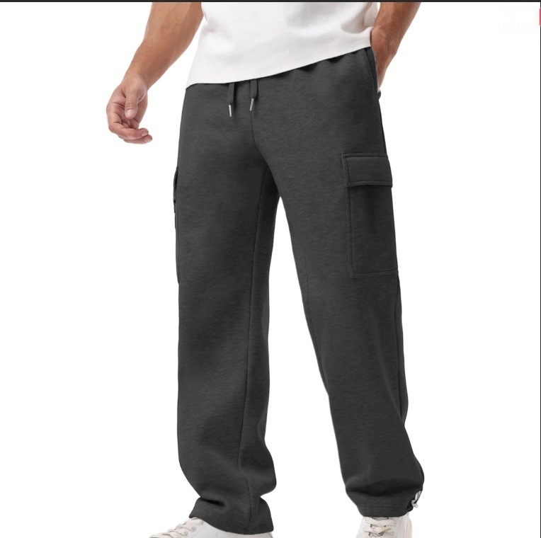 Ανδρικά παντελόνια εργασίας σε καθημερινό στυλ, ίσια γραμμή, φλίς εσωτερική επένδυση, ύφασμα από βαμβακο-μίγμα με 95% πολυεστέρα, πολλά τσεπ, κλείσιμο με κορδόνι