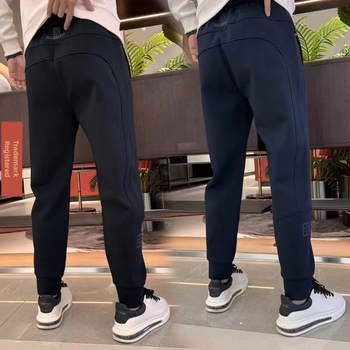 Pantaloni sport casual pentru bărbați din bumbac, căptușeală fleece, model labirint carouri, talie medie, închidere cu șnur, croială lejeră