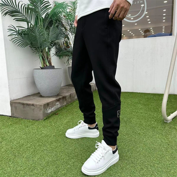 Pantaloni sport casual pentru bărbați din bumbac, căptușeală fleece, model labirint carouri, talie medie, închidere cu șnur, croială lejeră