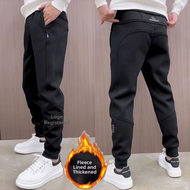 Pantaloni sport casual pentru bărbați din bumbac, căptușeală fleece, model labirint carouri, talie medie, închidere cu șnur, croială lejeră