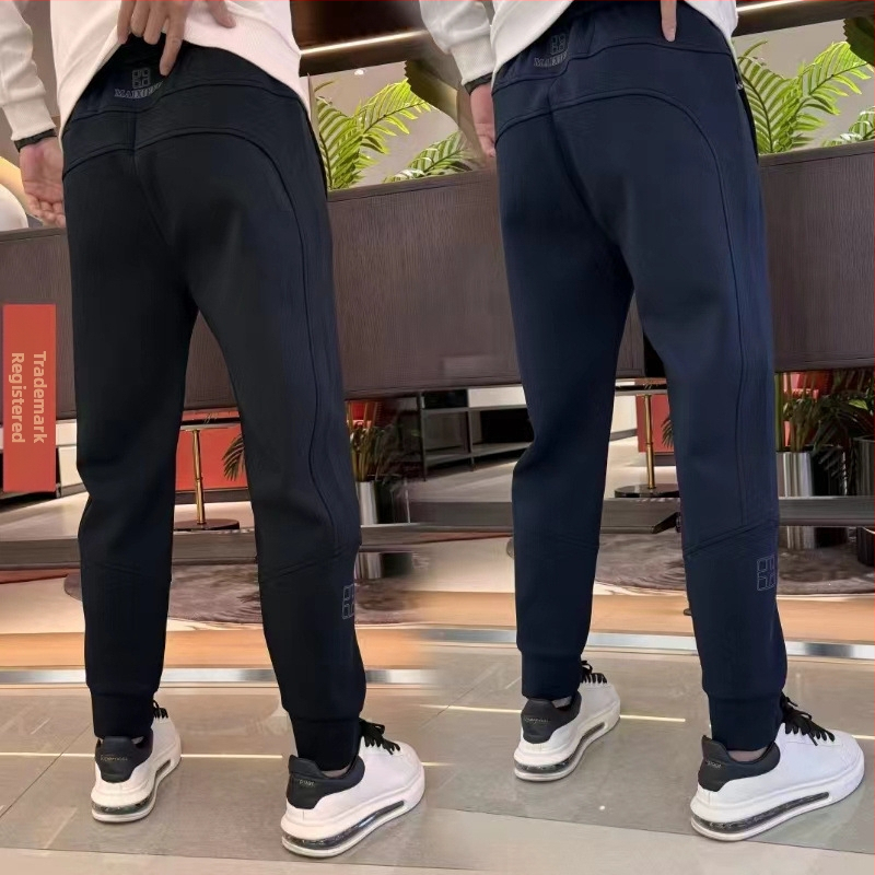Pantaloni sport casual pentru bărbați din bumbac, căptușeală fleece, model labirint carouri, talie medie, închidere cu șnur, croială lejeră